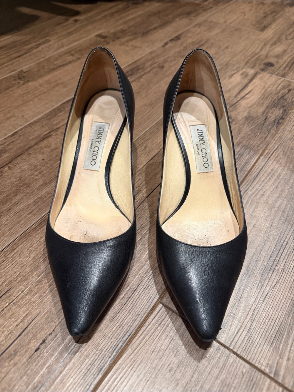 Jimmy Choo Black Pointed-Toe Leather Pumps